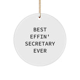 Funny Secretary Gifts from Friends and Family - Best Effin' Secretary Ever Circle Ornament for Christmas - Image 1