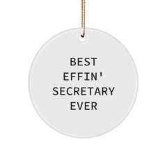 Funny Secretary Gifts from Friends and Family - Best Effin' Secretary Ever Circle Ornament for Christmas - Image 1
