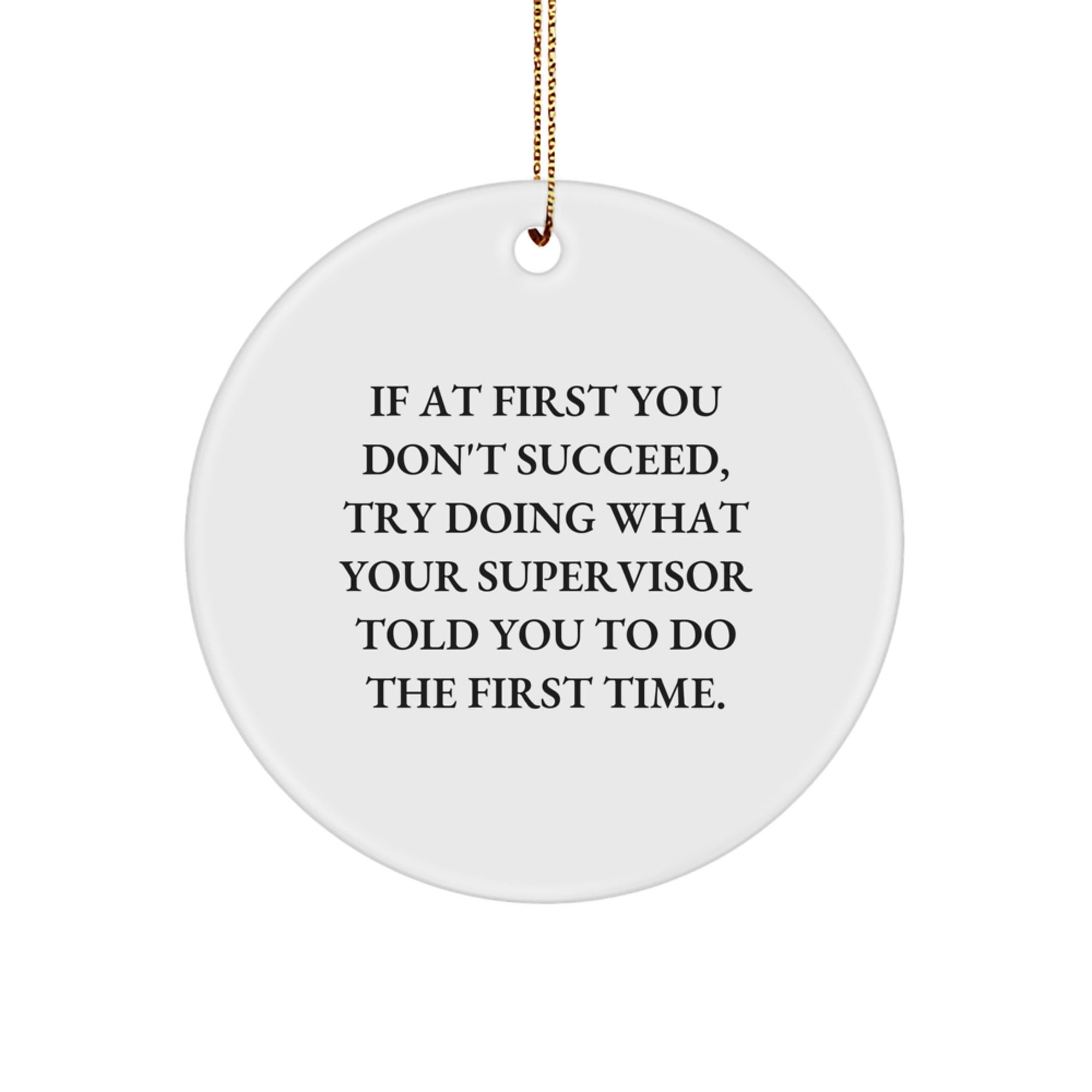 Funny Supervisor Gifts from Friends - If At First You Don't Succeed, Try Doing What Your Supervisor Told You To Do The First Time. - Circle Ornament for Men or Women, Christmas Unique Gifts - Image 1