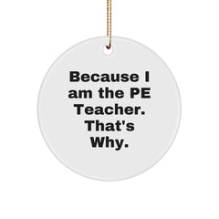 Funny PE Teacher Gifts for Christmas - 'Because I Am The Pe Teacher. That's Why.' Circle Ornament from Friends for PE Teacher, Perfect for Home Decor - Image 1