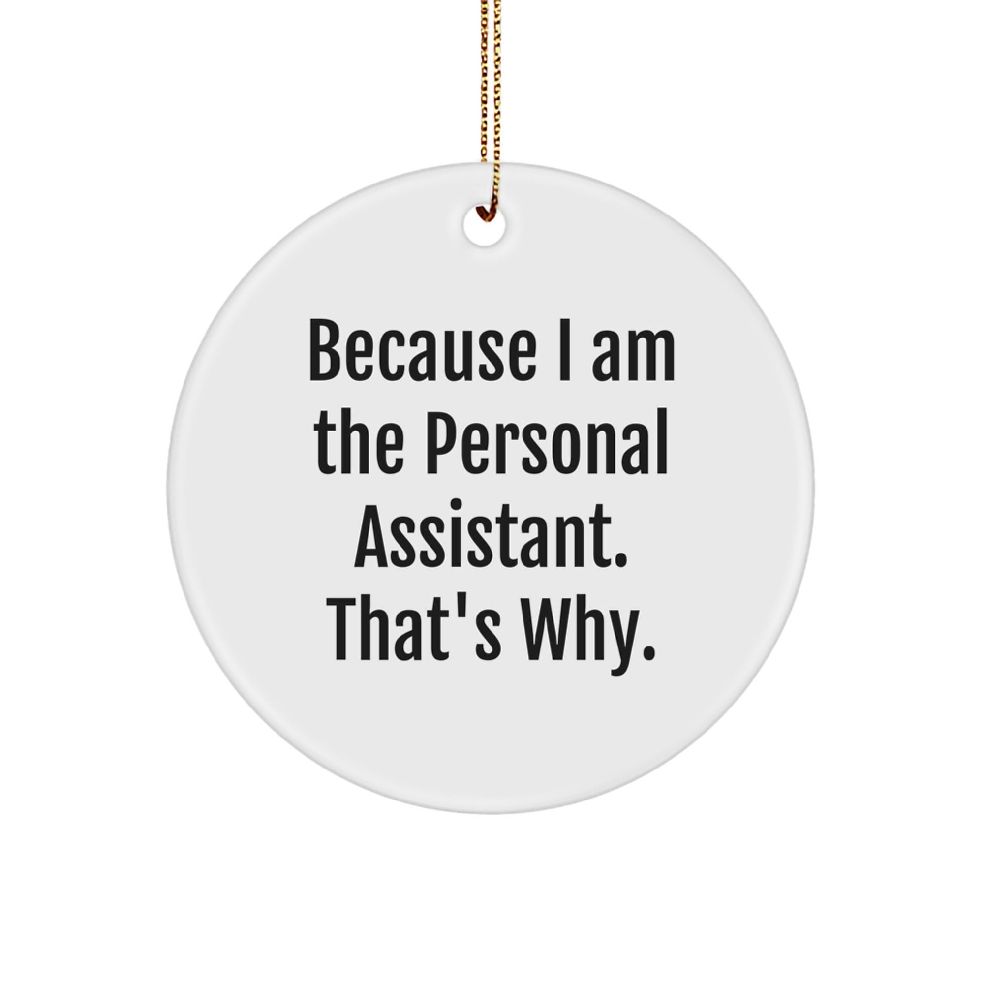 Funny Personal Assistant Gifts from Friends, Family, or Coworkers - Because I Am The Personal Assistant. That's Why. - Christmas Circle Ornament - Image 1