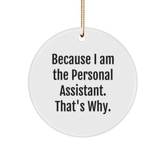 Funny Personal Assistant Gifts from Friends, Family, or Coworkers - Because I Am The Personal Assistant. That's Why. - Christmas Circle Ornament - Image 1