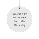 Personal Care Aide Gifts from Friends, 'Because I Am The Personal Care Aide. That's Why.' Circle Ornament for Christmas - Image 1
