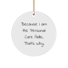 Personal Care Aide Gifts from Friends, 'Because I Am The Personal Care Aide. That's Why.' Circle Ornament for Christmas - Image 1