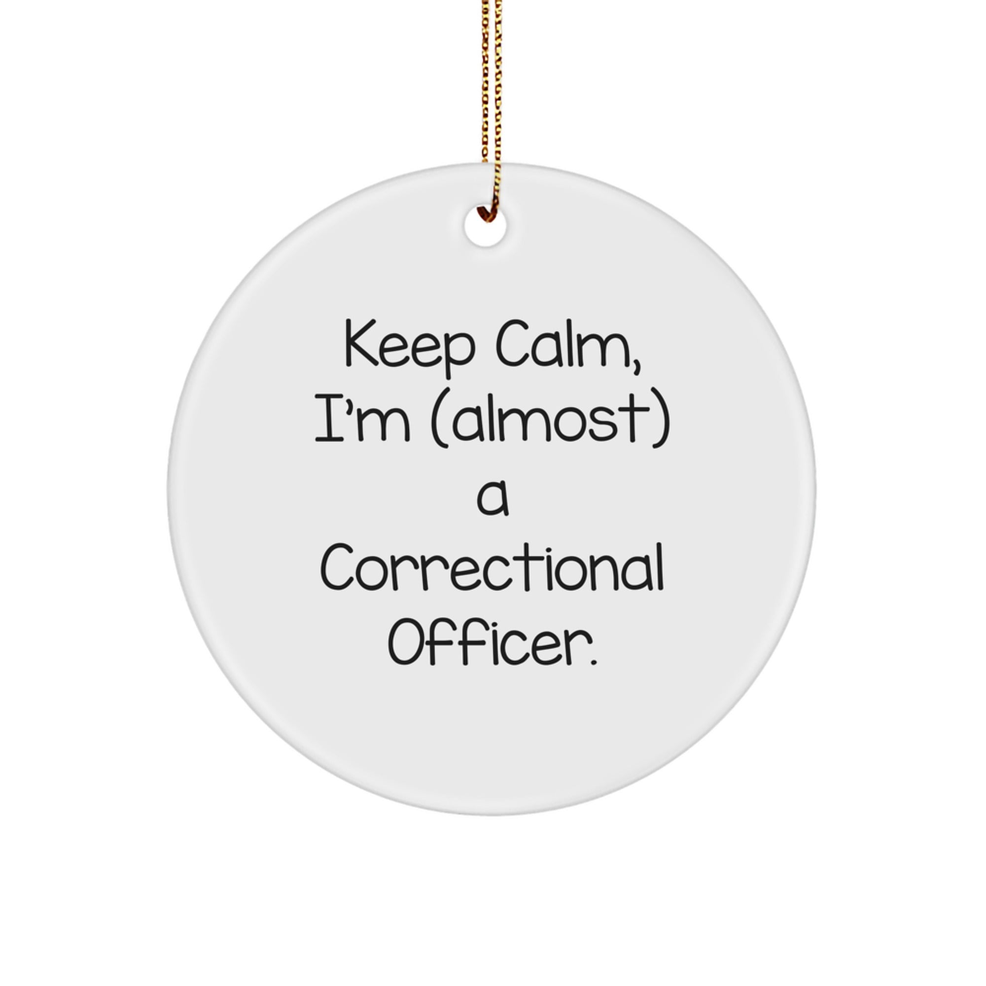 Correctional Officer Gifts, Funny Quote Circle Ornament, 'Keep Calm, I'm (almost) A Correctional Officer', Christmas Unique Gifts from Friends, Family, Coworkers - Image 1