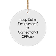 Correctional Officer Gifts, Funny Quote Circle Ornament, 'Keep Calm, I'm (almost) A Correctional Officer', Christmas Unique Gifts from Friends, Family, Coworkers - Image 1