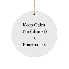 Funny Pharmacist Gifts from Friends - 'Keep Calm, I'm (almost) A Pharmacist.' Circle Ornament for Men or Women, Christmas Unique Gifts for Pharmacist - Image 1