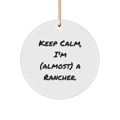 Rancher Gifts for Men, Funny 'Keep Calm, I'm (almost) A Rancher' Circle Ornament, Christmas Unique Gifts from Friends - Image 1