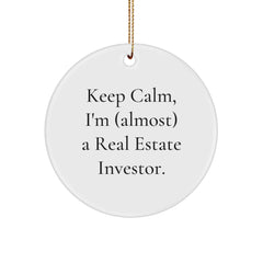 Real Estate Investor Gifts, Keep Calm Circle Ornament, Funny Christmas Decor, Gifts from Men to Real Estate Investor, Christmas Unique - Image 1