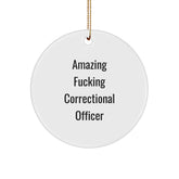 Funny Correctional Officer Gifts from Friends for Christmas - 'Amazing F--king Correctional Officer' Circle Ornament - Image 1