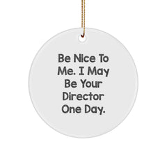 Funny Director Christmas Unique Gifts for Him, Gifts from Family Friends Coworkers, Inspirational Quote - Be Nice To Me, I May Be Your Director One Day, Circle Ornament - Image 1
