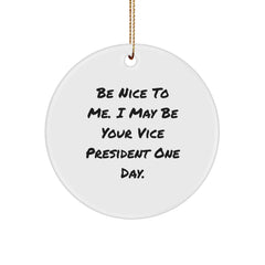 Funny Vice President Circle Ornament Gifts from Friends, Coworkers, Family - Be Nice To Me. I May Be Your Vice President One Day. - Image 1