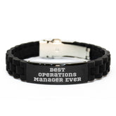 Funny 'Best Operations Manager Ever' Christmas Unique Gifts for Men Women Friends Coworkers Family Silver Black Stainless Steel Glide lock Clasp Bracelet Adjustable - Image 1