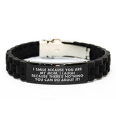 Funny Mom Gifts from Family - I Smile Because You Are My Mom, Black Glide lock Clasp Bracelet for Mom, Unique Christmas Unique Gifts - Image 1