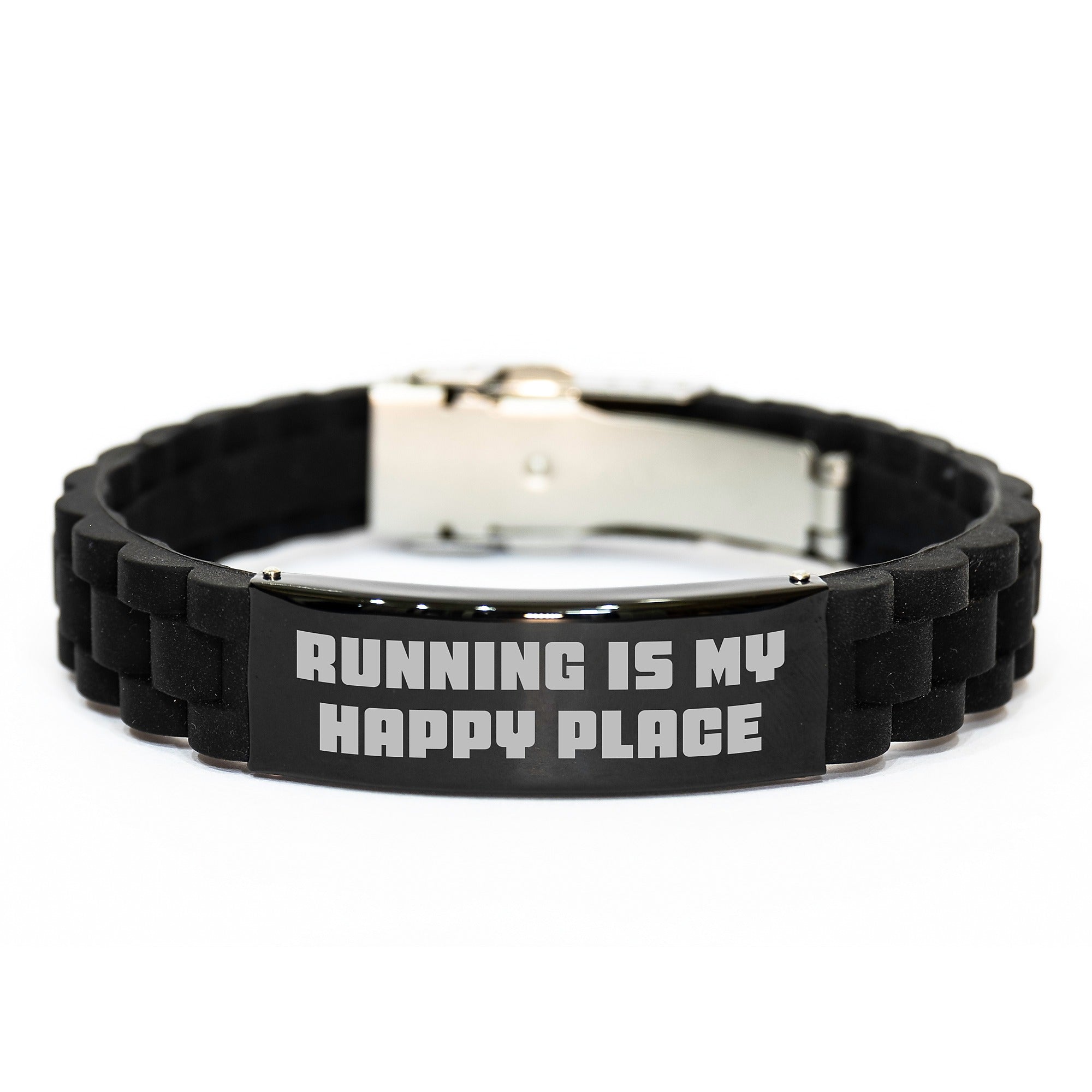 Funny Running Gifts for Men from Friends - Glide lock Clasp Bracelet 'Running Is My Happy Place' Christmas Unique - Image 1
