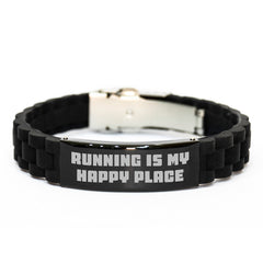 Funny Running Gifts for Men from Friends - Glide lock Clasp Bracelet 'Running Is My Happy Place' Christmas Unique - Image 1
