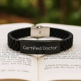 Doctor's Humorous Gift Ideas, Glide lock Clasp Birthday Present from Friends, 'You're a Doctor' Quote on Black Stainless Steel Silicone Adjustable Clasp Bracelet - Image 2