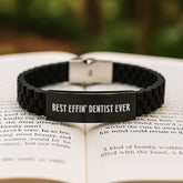 Funny Dentist Gifts for Men, Women, Friends, Coworkers, Christmas Unique Jewelry, Best Effin' Dentist Ever Glide lock Clasp Bracelet - Image 2