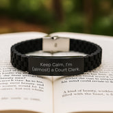 Keep Calm, I'm almost a Court Clerk Gifts for Court Clerks - Glide lock Clasp Black Stainless Steel Silicone Adjustable Graduation Unique Gifts from Friends - Image 2