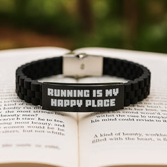 Funny Running Gifts for Men from Friends - Glide lock Clasp Bracelet 'Running Is My Happy Place' Christmas Unique - Image 2