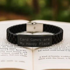 Card Games Are My Happy Place Funny Quote Glide lock Clasp Bracelet Gifts for Friends from Men, Women, Coworkers, Family - Image 2