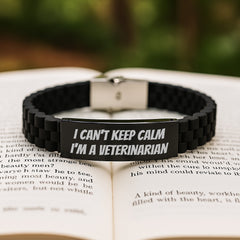 Veterinarian Funny Gifts from Friends for Men I Can't Keep Calm I'm A Veterinarian Glide lock Clasp Bracelet, Graduation Unique Gifts, Adjustable Black Stainless Steel Silicone - Image 2
