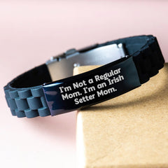 Irish Setter Dog Mom Funny Christmas Unique Gift - Glide lock Clasp Black Stainless Steel Bracelet - Gifts from Mom for Irish Setter Dog Lovers - Image 3