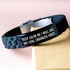 Funny Civil Engineer Gifts from Friends for Men - Keep Calm Or I Will Use My Civil Engineer Voice Glide lock Clasp Bracelet for Christmas - Image 3