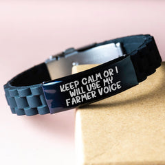 Funny Farmer Gifts, Glide lock Clasp Bracelet, Keep Calm Or I Will Use My Farmer Voice, Unique Christmas Unique Gifts for Farmers from Friends - Image 3