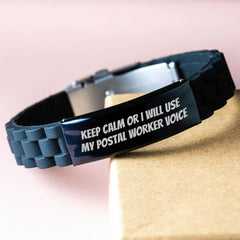 Funny Postal Worker Gifts from Men to Friends, Christmas Unique Glide lock Clasp Bracelet, Keep Calm Or I Will Use My Postal Worker Voice - Image 3