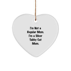 Heart Ornament for Silver Tabby Cat Mom, Funny Quote Gifts from Friends and Family, Unique Christmas Unique Gifts - Image 1
