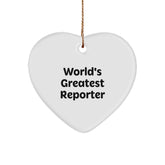 Funny 'World's Greatest Reporter' Heart Ornament for Christmas Unique Gifts from Family to Friends - Image 1