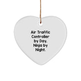 Air Traffic Controller Gifts from Friends - 'Air Traffic Controller By Day. Ninja By Night.' Heart Ornament for Christmas - Image 1