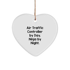 Air Traffic Controller Gifts from Friends - 'Air Traffic Controller By Day. Ninja By Night.' Heart Ornament for Christmas - Image 1