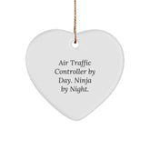 Air Traffic Controller Gifts, Air Traffic Controller By Day. Ninja By Night., Heart Ornament for Christmas, Funny Quote, Gifts from Friends, Gifts for Air Traffic Controller - Image 1