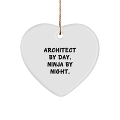 Architect Gifts, Unique Heart Ornaments, 'Architect By Day. Ninja By Night.' Quote for Men, Funny Christmas Unique Gift for Friends, Family, Coworkers - Image 1