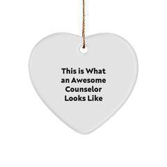 Counselor Gifts from Friends - Heart Ornament with Quote 'This Is What An Awesome Counselor Looks Like' - Christmas Unique Gifts - Image 1