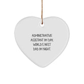Administrative Assistant Gifts, Funny Heart Ornament for Christmas, 'Administrative Assistant By Day, World's Best Dad By Night', Gifts from Friends to Coworkers and Family - Image 1
