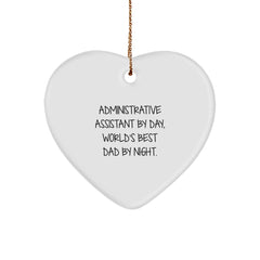 Administrative Assistant Gifts, Funny Heart Ornament for Christmas, 'Administrative Assistant By Day, World's Best Dad By Night', Gifts from Friends to Coworkers and Family - Image 1