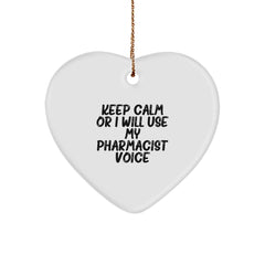 Funny Pharmacist Gifts from Friends, Keep Calm Heart Ornament for Men Women Coworkers Family, Christmas Unique Gifts for Pharmacist - Image 1
