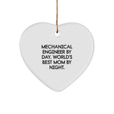 Mechanical Engineer Gifts from Mom, Heart Ornament for Christmas, 'Mechanical Engineer By Day, World's Best Mom By Night.' - Image 1