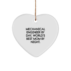 Mechanical Engineer Gifts from Mom, Heart Ornament for Christmas, 'Mechanical Engineer By Day, World's Best Mom By Night.' - Image 1
