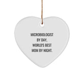 Funny Microbiologist Gifts from Mom, Heart Ornament for Microbiologist by Day, World's Best Mom By Night at Christmas - Image 1