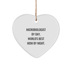 Funny Microbiologist Gifts from Mom, Heart Ornament for Microbiologist by Day, World's Best Mom By Night at Christmas - Image 1
