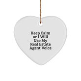 Funny Real Estate Agent Gifts from Friends - Keep Calm Real Estate Agent Voice Heart Ornament, Gifts for Real Estate Agent Women - Image 1