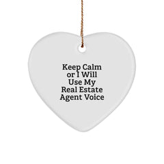 Funny Real Estate Agent Gifts from Friends - Keep Calm Real Estate Agent Voice Heart Ornament, Gifts for Real Estate Agent Women - Image 1