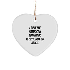 American Longhair Cat Lover Gifts for Friends, Family, or Coworkers - Heart Ornament with Funny Quote - Image 1