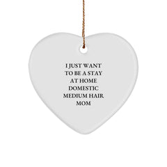 Funny Domestic Medium Hair Mom Heart Ornament Gifts for Women from Friends, Heart Shaped Christmas Unique Decorations - Image 1