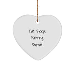 Funny Painting Gifts from Friends - Eat. Sleep. Painting. Repeat. Heart Ornament for Painting Enthusiasts, Painting Lovers, and Christmas Decorations - Image 1