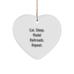 Model Railroads Enthusiast Gifts from Friends, Heart Ornament for Men, Eat. Sleep. Model Railroads. Repeat., Christmas Unique Gifts - Image 1